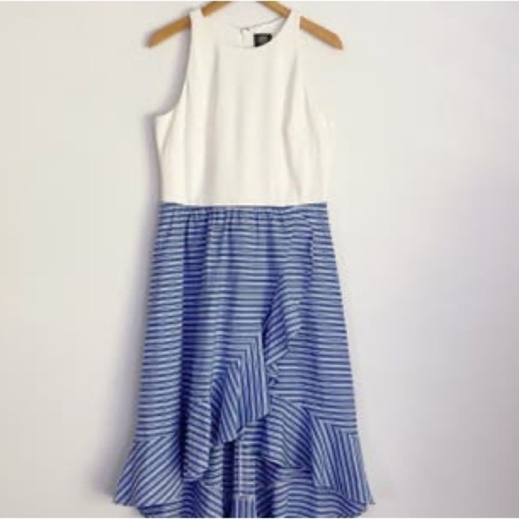 ⭐️Vince Camuto Tiered Blue Stripe,Layered Ruffle Hem,Sleeveless, EUC Size 2 - Picture 7 of 16
